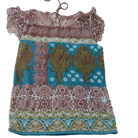 100% Cotton Floral Flutter Sleeve Sparkle Boho Top S - Picture 2 of 8